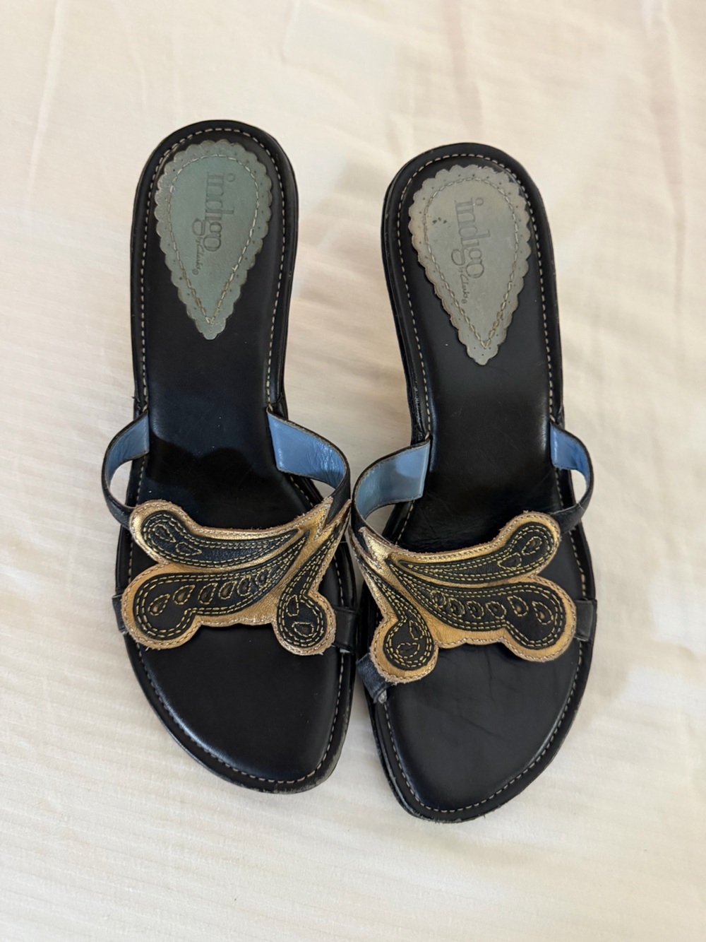 Indigo Black Sandal with Gold Paisley Embellishment